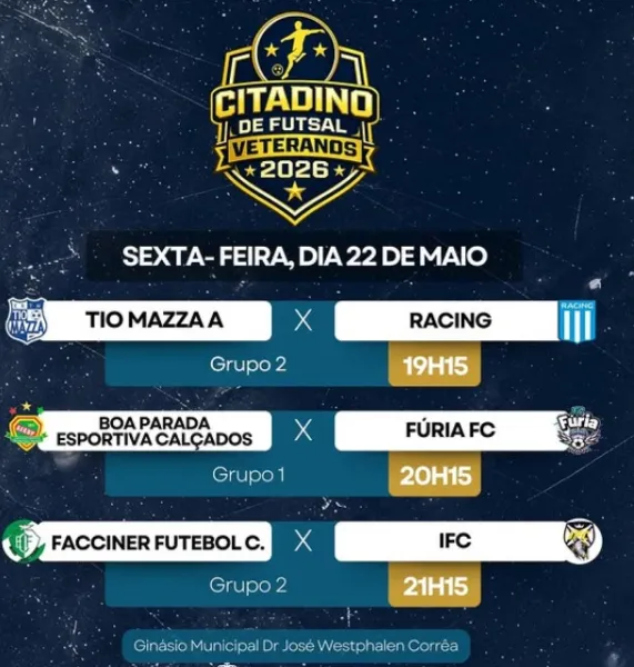 Citadino Veteranos 2026 tem três partidas na noite desta sexta-feira