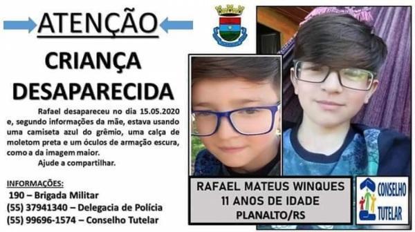 Segue desaparecido o menino Rafael de 11 anos 