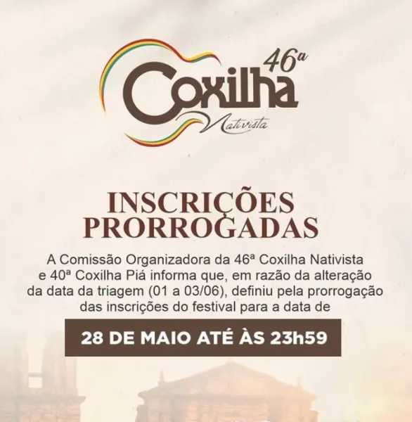 Inscrições para a 46ª Coxilha Nativista são prorrogadas até 28 de maio