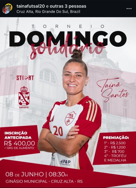 EM JUNHO> Tainã Santos promove torneio solidário de futsal em Cruz Alta