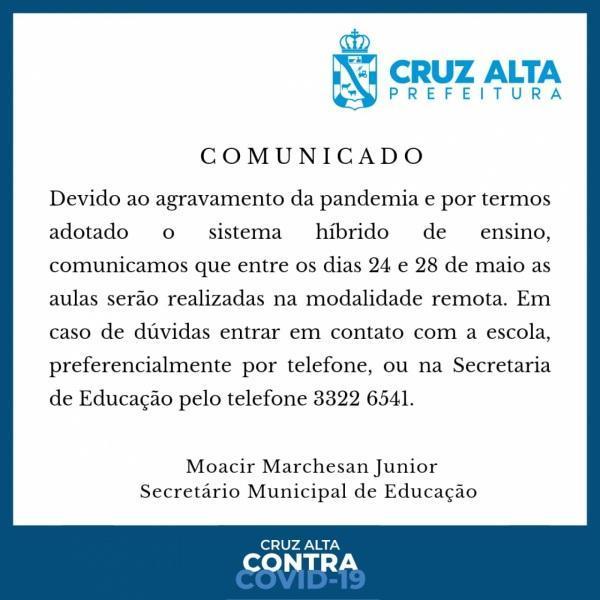 Aulas da rede municipal de ensino são suspensas em Cruz Alta