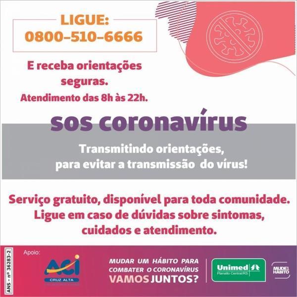 Conheça o SOS Coronavírus, uma iniciativa Unimed com apoio ACI Cruz Alta