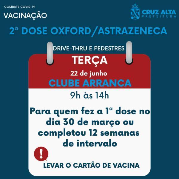 Segundas doses da vacina de Oxford/AstraZeneca serão aplicadas hoje
