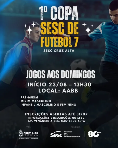 Sesc Cruz Alta abre inscrições para a 1ª Copa de Futebol 7