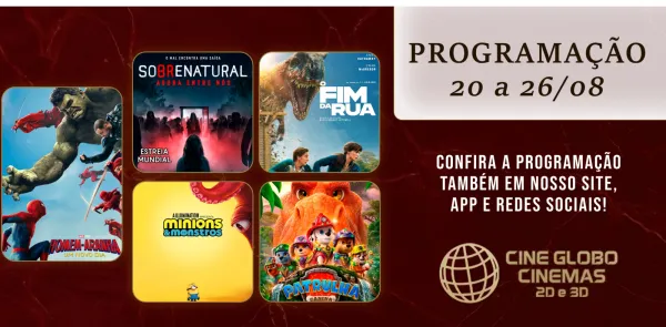 CINEMA> Confira os filmes em Cartaz neste sábado no Cine Globo em Cruz Alta