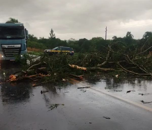 SUSTO E ESTRAGOS> Temporal bloqueia BR-158 ,destelha casas e tomba caminhão 