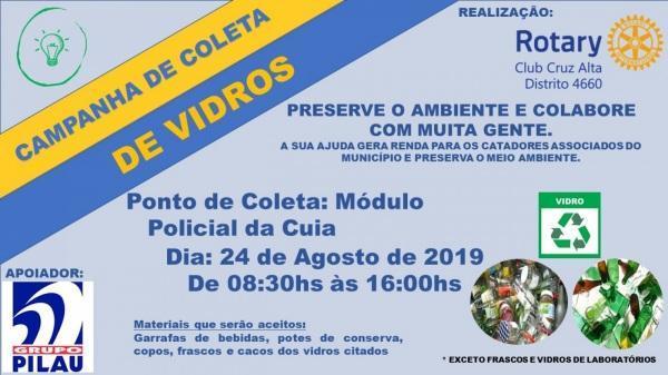 Campanha de coleta de vidros será neste sábado, 24, em Cruz Alta