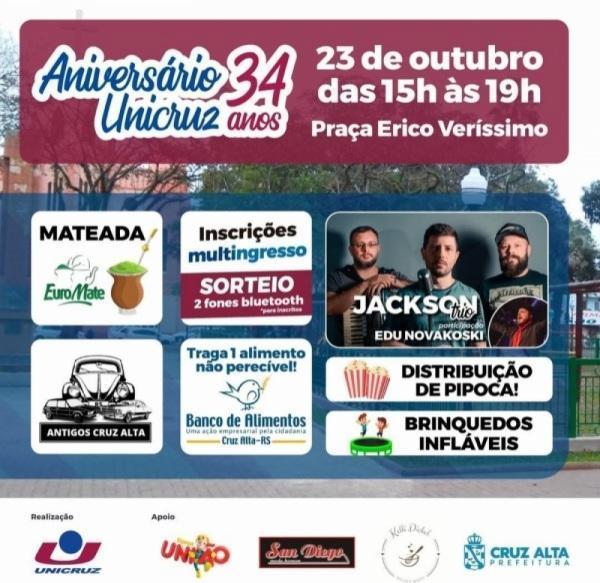 Evento na Praça Erico Verissimo celebra os 34 anos da Unicruz neste domingo