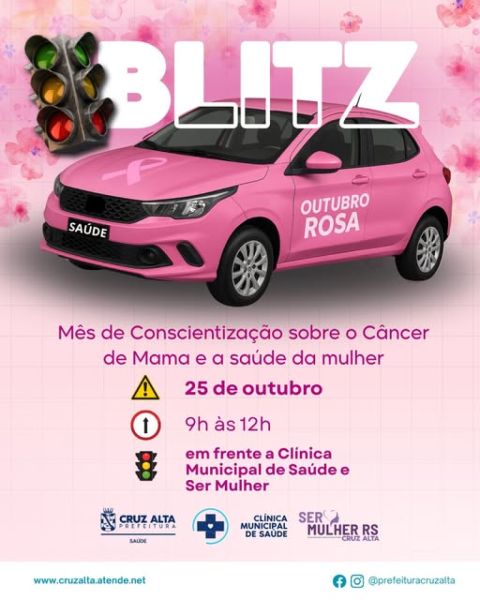  Blitz Outubro Rosa irá mobilizar Cruz Alta pela saúde da mulher