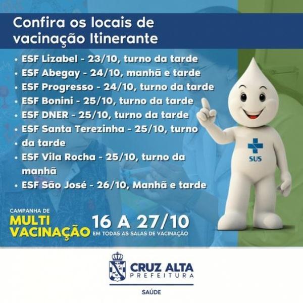 Cruz Alta terá vacinação itinerante nesta semana; hoje será na ESF Lizabel