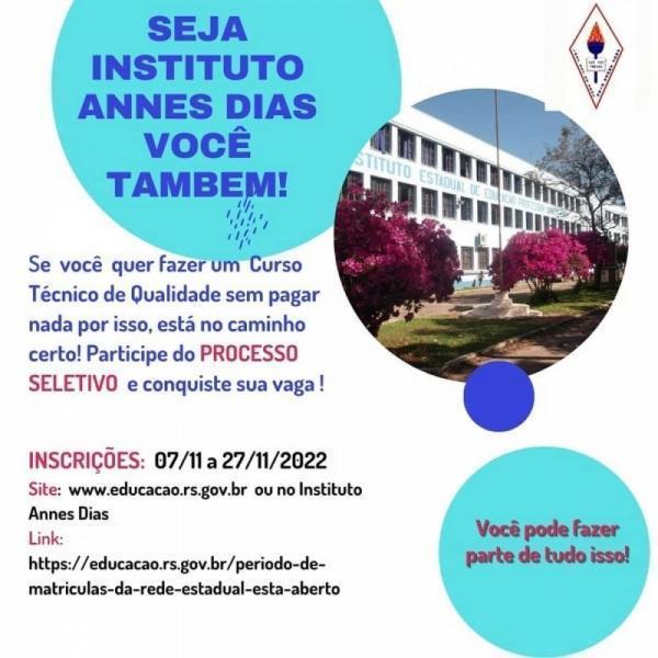 Inscrições para os cursos técnicos do Annes Dias seguem abertas até o dia 27