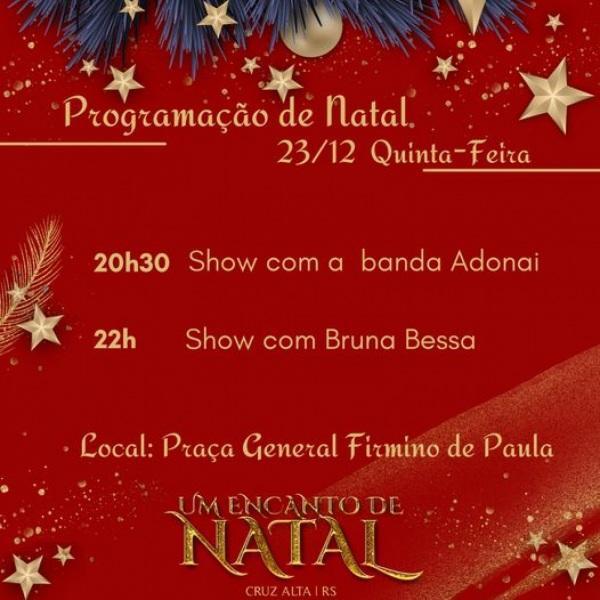 Hoje tem apresentação da cantora Bruna Bessa e da banda Adonai 