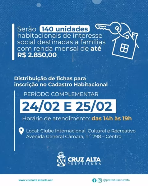 Prefeitura inicia hoje retirada complementar de fichas para casas populares