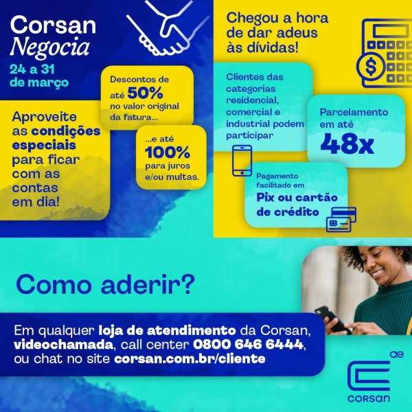 ATÉ DIA 31> Corsan Negocia oferece condições para regularização de dívidas