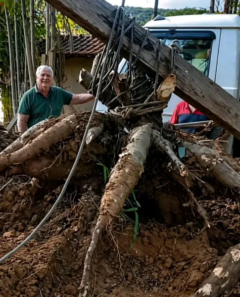 MUITO GRANDE> Pé de mandioca rende 84 quilos e surpreende agricultor
