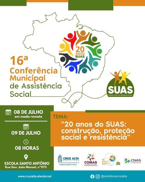 EM JULHO>Cruz Alta realiza 16ª Conferência Municipal de Assistência Social 