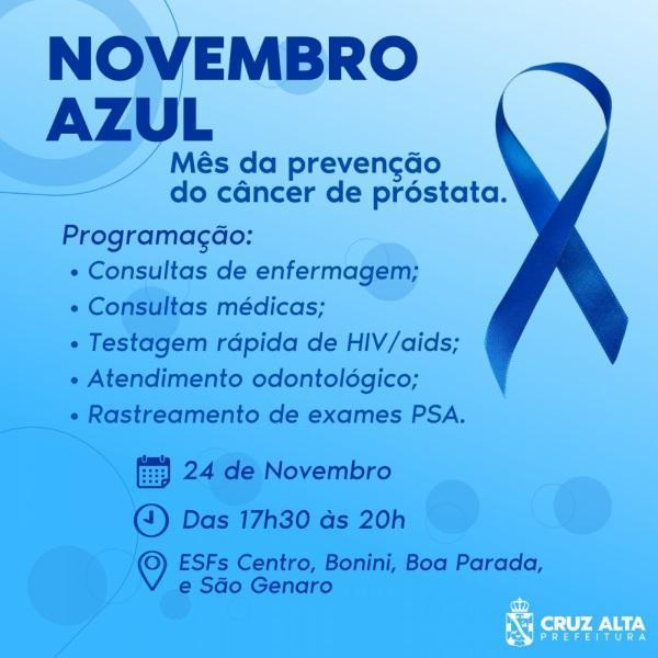 Novembro Azul : ESFs Centro,Bonini, Boa Parada e São Genaro até às 20h