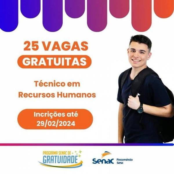GRATUITO: Senac está com inscrições para o Curso Técnico em Recursos Humanos