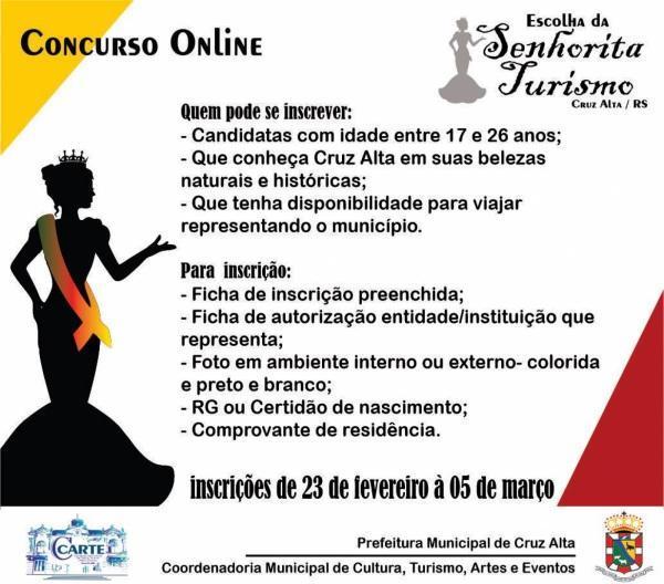 Coordenadoria de Cultura realizará escolha da Senhorita Turismo online