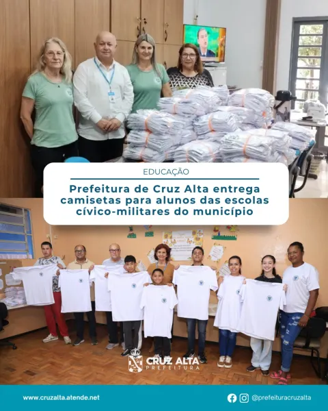 645 CAMISETAS>Cruz Alta entrega camisetas a alunos de escolas cívico-militares