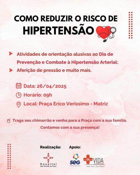Hospital São Vicente promove ação de combate à hipertensão neste sábado