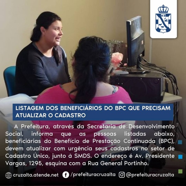 BPC> Prefeitura divulga listagem de pessoas que devem atualizar cadastros