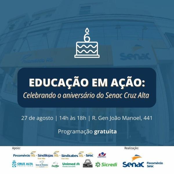 Aniversário do Senac Cruz Alta será comemorado com ação neste domingo