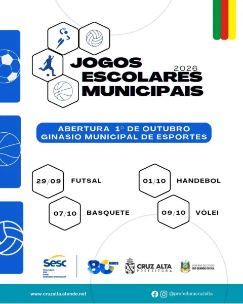 Cruz Alta terá 2ª edição dos Jogos Escolares Municipais a partir de 29.09