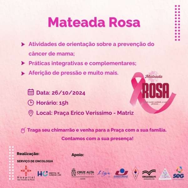 1ª edição do Mateada Rosa acontece na tarde deste sábado na Praça da Matriz