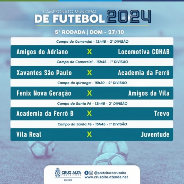 Citadino de Futebol 2024 tem jogos da quinta rodada neste domingo