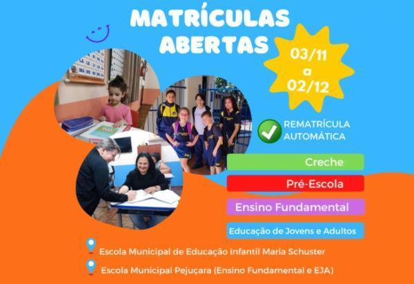 Pejuçara divulga datas do período de matrículas e rematrículas nas escolas