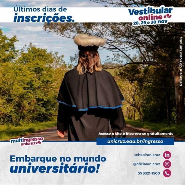 Últimos dias para se inscrever Vestibular Unicruz