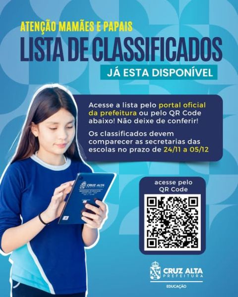 Divulgada a lista de classificados para matrículas na rede municipal de ensino