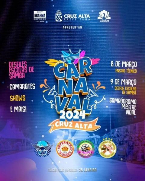 Começa a venda de ingressos para o Carnaval 2024 de Cruz Alta