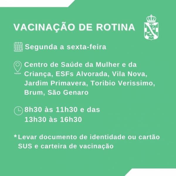 Vacinação de rotina é ofertada em sete unidades de saúde de Cruz Alta; confira