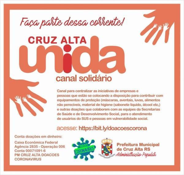 Administração Municipal lança campanha Cruz Alta Unida contra o coronavírus