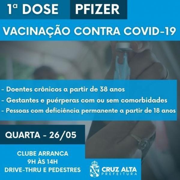 Primeira dose da vacina Pfizer será aplicada hoje em Cruz Alta