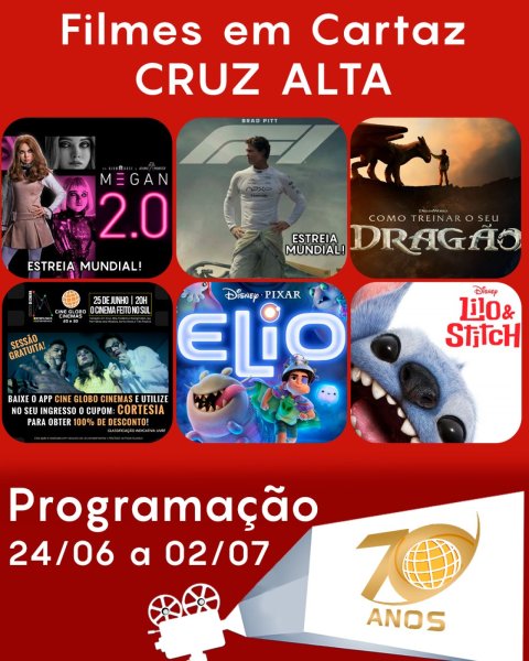 CINEMA: Confira os filmes em Cartaz neste sábado em Cruz Alta