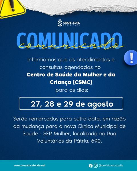Mudança fecha o Centro de saúde da mulher e da criança por três dias