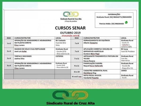 Nove cursos serão realizados pelo SENAR em outubro