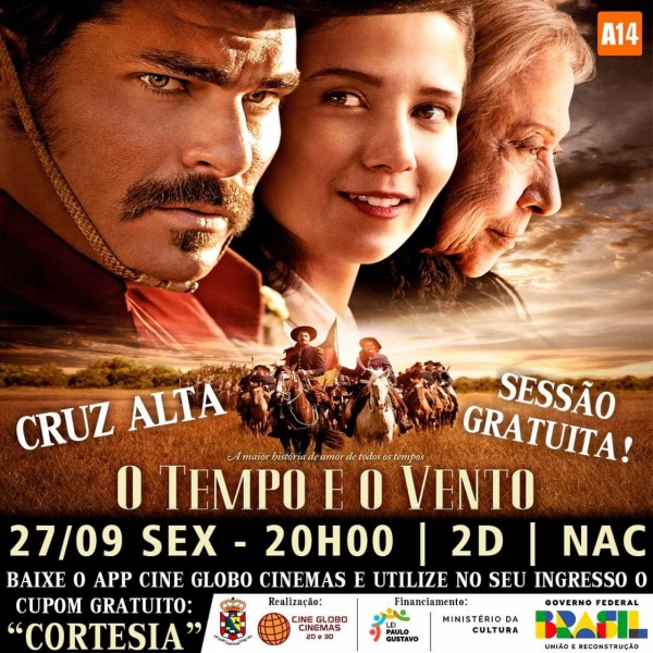 EXIBIÇÃO GRATUITA> Cine Globo Cinemas exibe O Tempo e o Vento na sexta às 20h