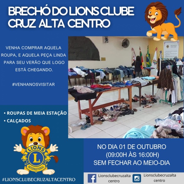 Lions Clube Cruz Alta Centro realiza brechó beneficente no início de outubro