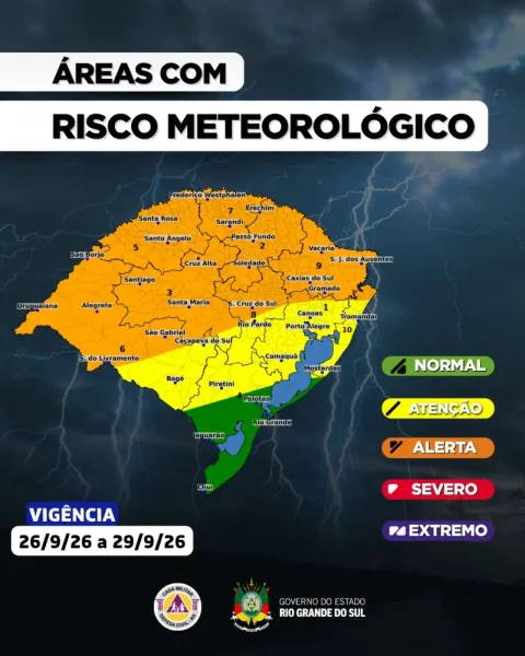 MetSul reforça alerta para chuva volumosa no RS; Em Cruz Alta muda o tempo 