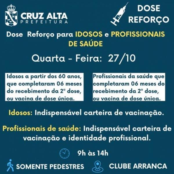 Amanhã (27) tem dose de reforço para idosos e profissionais da saúde