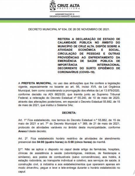 Novo decreto restringe atendimento presencial das 04h às 05h da manhã
