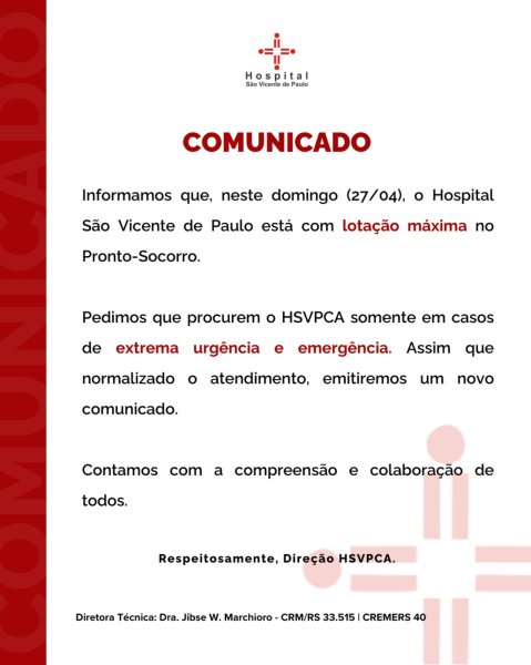 Hospital São Vicente> Pronto-Socorro lotado restringe atendimentos