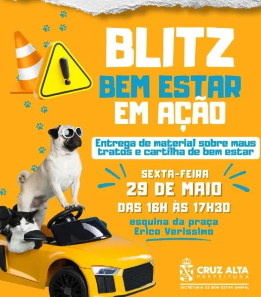 Blitz Bem-Estar promove conscientização sobre proteção animal em Cruz Alta