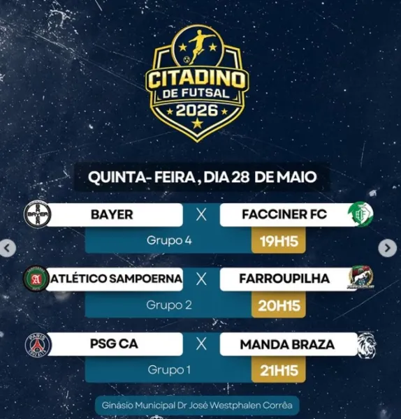 Citadino de Futsal 2026 tem três jogos nesta quinta-feira em Cruz Alta