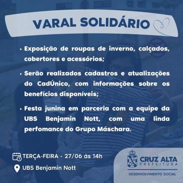 Hoje tem Varal Solidário e festa Junina na UBS Benjamin Nott 