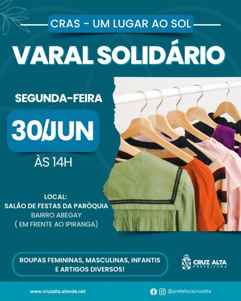 BAIRRO ABEGAY> CRAS Sol promove Varal Solidário com roupas e calçados 